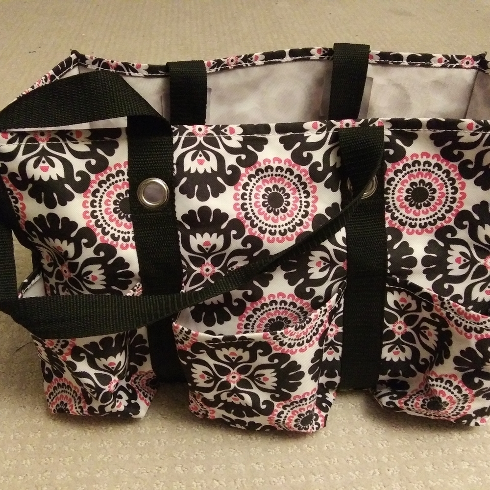 Thirty One Utility Tote Black & Pink Floral